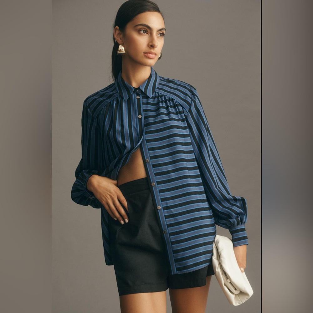 Maeve Silky Striped Button Down -Size XL